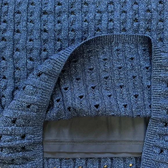 Navy Metallic Knit Skirt Midi